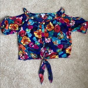 Floral Cold Shoulder Crop Blouse